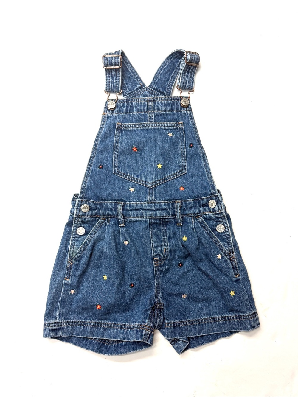 Gap Kids Denim Jean Short Overalls Shortalls with Star Embroidery Blue